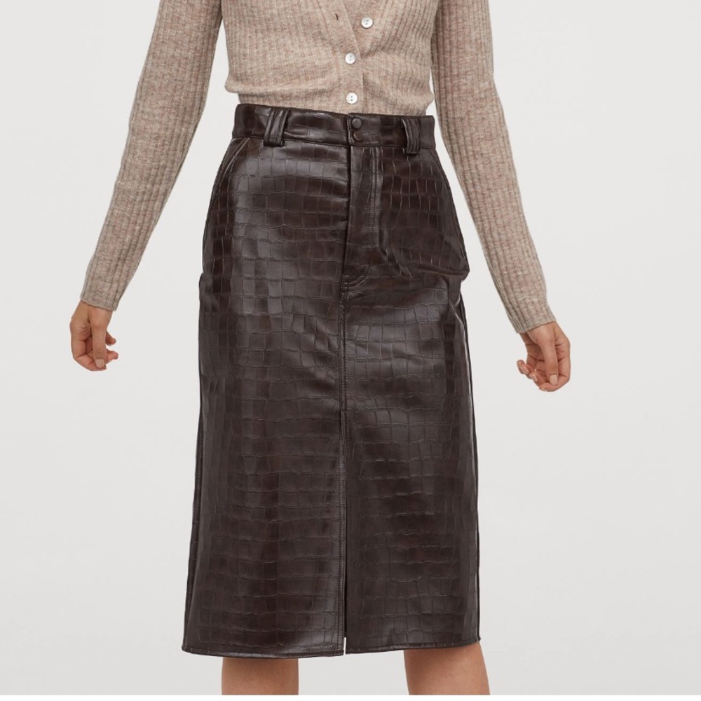 NWT H&M Brown Faux Leather Pencil Skirt Size 6
